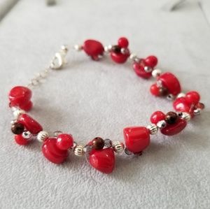 Handmade Red & Silver Swarovski Beaded Bracelet